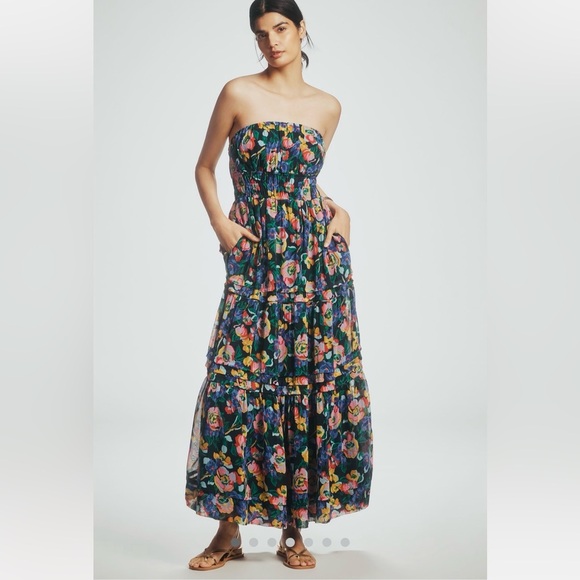 Anthropologie Dresses & Skirts - Anthropologie The Somerset Strapless Maxi Dress Size XL Blue Pattern Pockets